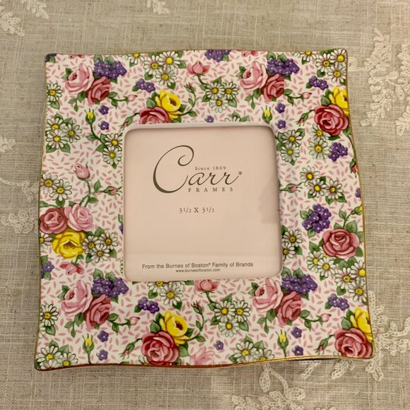 Vintage Rose Chintz Floral Ceramic Gold Gilt Tabletop/Wall Picture Frame by Carr - Picture 4 of 4